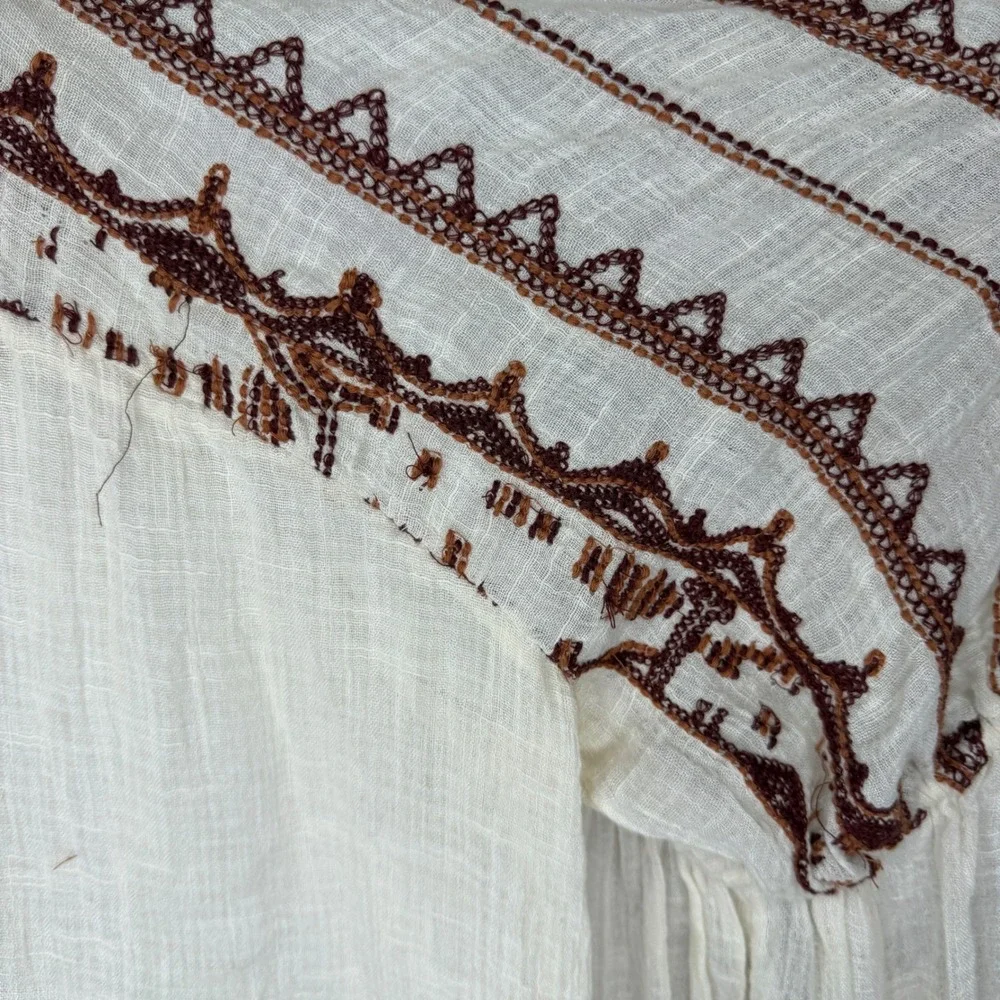 Free People Peplum Top Women Medium Cream Embroidered Bell Sleeve V-Neck Boho - Picture 5 of 10